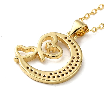 Golden Brass Crescent Moon Pendant Necklace with Rhinestone LS-NJEW-Z015-01C-G-1