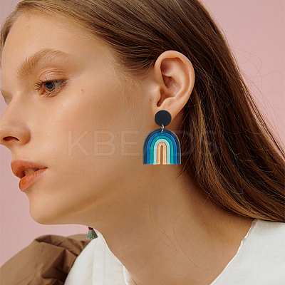 6 Pairs 6 Colors Polymer Clay Arch Dangle Stud Earrings for Women EJEW-AN0004-33-1