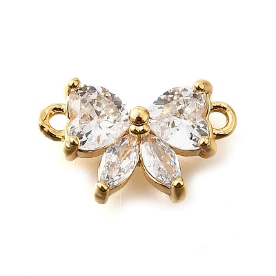 Brass Clear Cubic Zirconia Connector Charms KK-U065-04C-G-1
