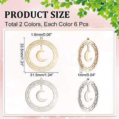 12Pcs 2 Colors 201 Stainless Steel Pendants STAS-DC0012-16-1