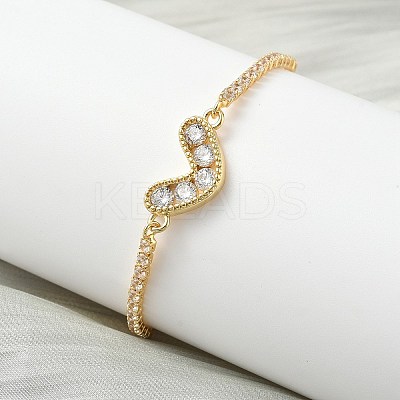 Heart Brass Micro Pave Cubic Zirconia Slider Bracelets BJEW-K248-02G-1