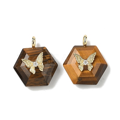 Natural Tiger Eye Faceted Pendants G-P585-01G-10-1