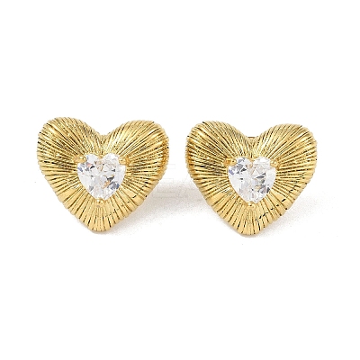 Heart 304 Stainless Steel Clear Cubic Zirconia Stud Earring for Women EJEW-Z047-05G-02-1