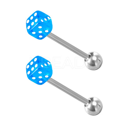 Dice 304 Stainless Steel & Acrylic Straight Barbell 15 Gauge Piercing Tongue Rings for Women Men WG4A39A-09-1