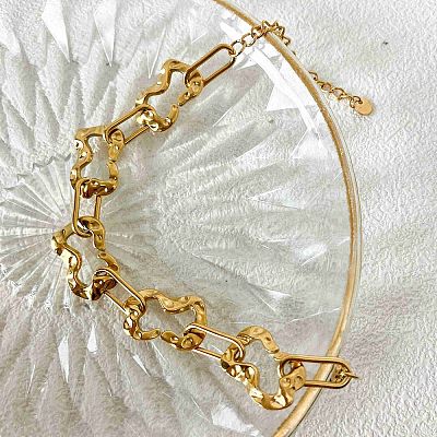 304 Stainless Steel Oval Link Chain Bracelets for Women BJEW-S173-02B-G-1