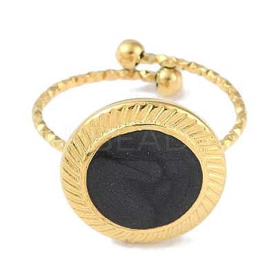 Ion Plating(IP) 304 Stainless Steel Enamel Flat Round Open Cuff Rings for Women RJEW-L107-077B-G-1