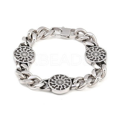 Stainless Steel Flat Round with Sun Symbol Bracelets BJEW-D379-08ASP-1