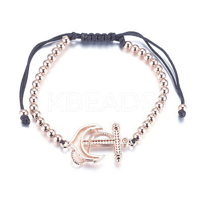 Adjustable Brass Braided Beaded Bracelets BJEW-F282-22RG-RS-1