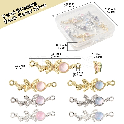 12Pcs 6 Colors Alloy & Glass Butterfly Connector Charms FIND-FS0004-08-1