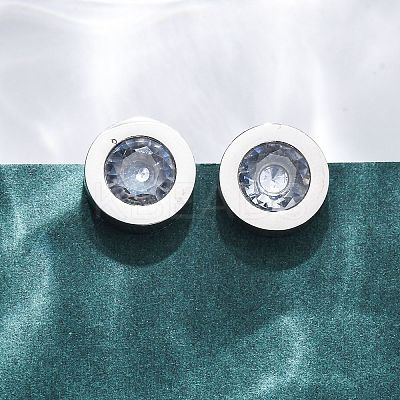 304 Stainless Steel Flat Round Stud Earrings EJEW-C099-23P-03-1