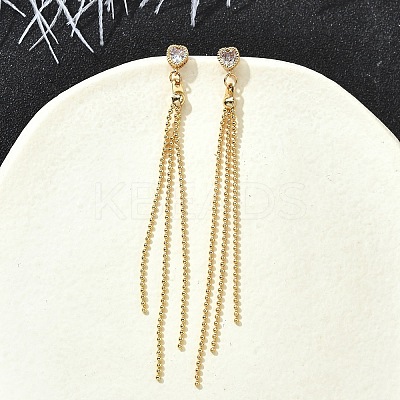 Heart Brass Tassel Stud Earrings EJEW-Z086-04G-1