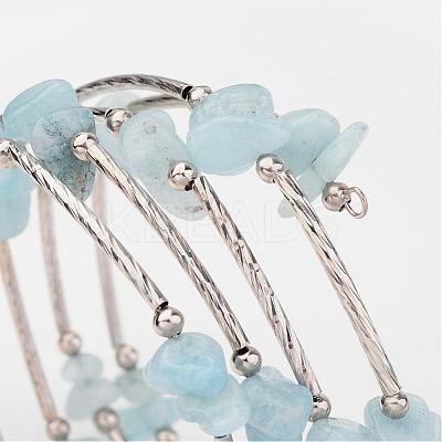 Four Loops Natural Aquamarine Beaded Wrap Bracelets BJEW-JB02332-01-1