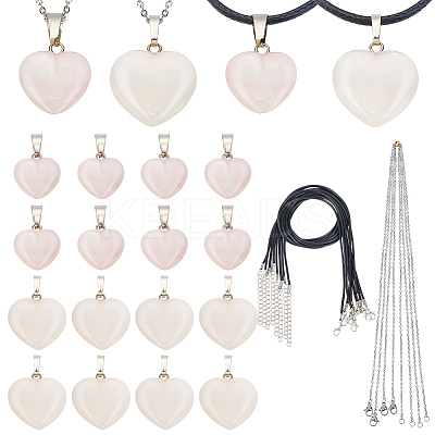 DIY Natural Rose Quartz Heart Pendant Necklaces Making Kit DIY-OC0012-08-1