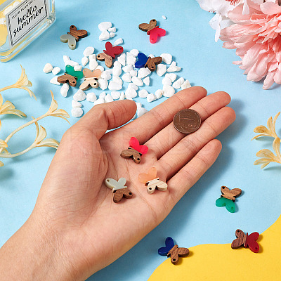 12Pcs 6 Colors Opaque Resin & Walnut Wood Connector Charms RESI-TA0002-70-1