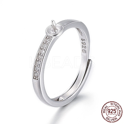 Anti-Tarnish Adjustable Rhodium Plated 925 Sterling Silver Finger Design Ring Mounts Fittings with Pearl Seat X-STER-F048-15P-1