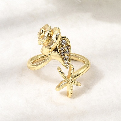 Brass Micro Pave Clear Cubic Zirconia Cuff Open Rings RJEW-C164-07G-1