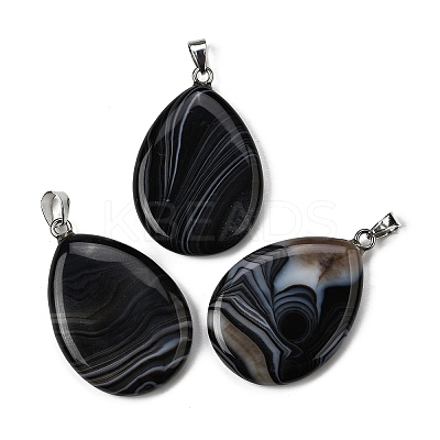 Natural Black Banded Agate(Dyed & Heated) Pendants G-F820-14P-10-1
