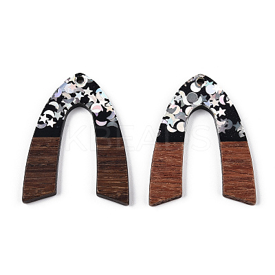 Opaque Resin & Walnut Wood Pendants RESI-N039-66C-1