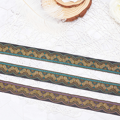 2Rolls 2 Colors Ethnic Style Embroidery Polyester Ribbons OCOR-GA0001-12-1