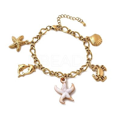 Ocean Theme 304 Stainless Steel Charm Bracelets for Women BJEW-Z142-01G-1
