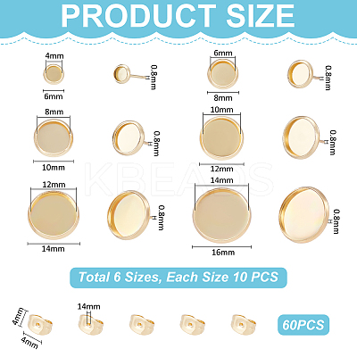 Flat Round 304 Stainless Steel Stud Earring Settings STAS-UN0062-60-1