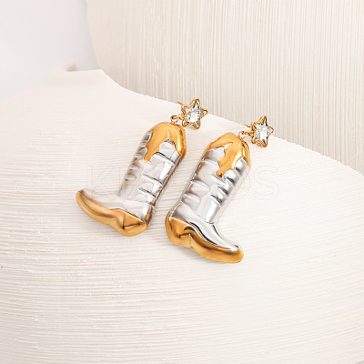 Two Tone Cowboy Boot 304 Stainless Steel Dangle Stud Earrings STAS-H249-21GP-1