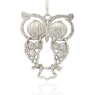 Antique Silver Alloy Rhinestone Owl Large Pendants ALRI-J005-28AS-1
