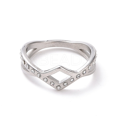Crystal Rhinestone Wave Finger Ring RJEW-D120-15B-P-1