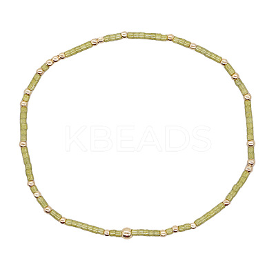 Minimalist Glass Seed Beads & Brass Beads Stretch Bracelets for Women BC0195-19-1