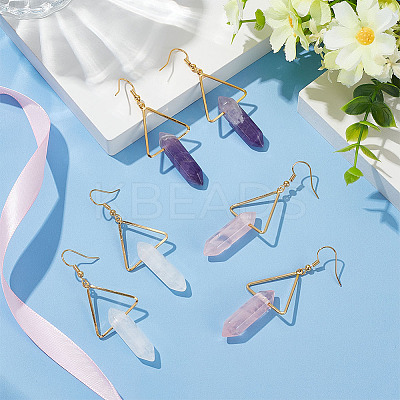 3 Pairs 3 Style Natural Mixed Gemstone Triangle with Bullet Dangle Earrings EJEW-AN0002-27-1