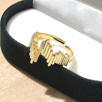 Brass Micro Pave Clear Cubic Zirconia Cuff Finger Rings for Women RJEW-B112-07G-1