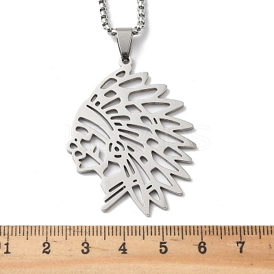 201 Stainless Steel Hollow Cut American Indian Chief Pendant Necklaces LS-NJEW-H065-13P-1