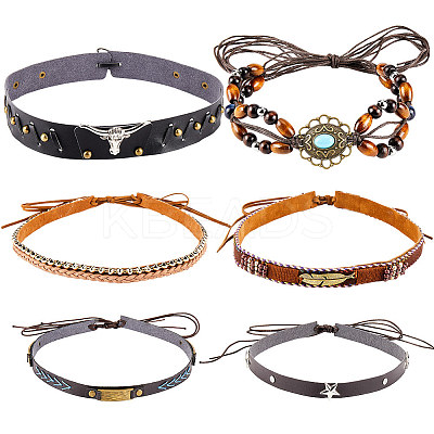 6Pcs 6 Styles Imitation Leather Southwestern Cowboy Hat Belt AJEW-CP0007-22-1