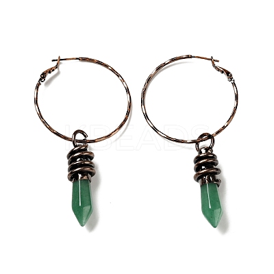 Natural Green Aventurine Bullet Dangle Hoop Earrings G-D468-23R-1