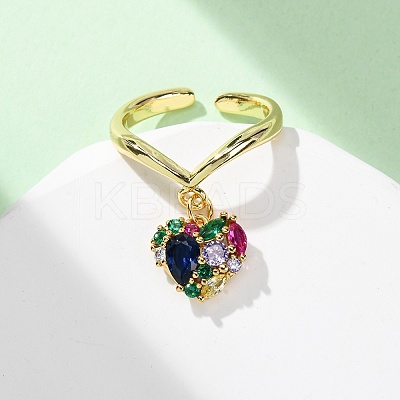 Brass Micro Pave Cubic Zirconia Open Cuff Rings for Women RJEW-U057-22B-G-1