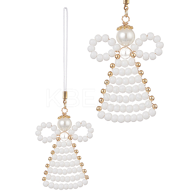 Christmas Glass Seed Beaded Pendant Decorations HJEW-TA00013-04-1