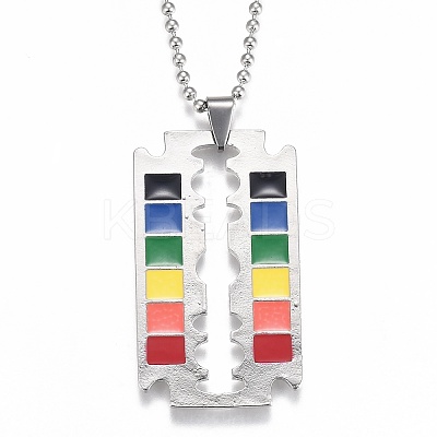 Rainbow Alloy Blade Pendant Necklaces NJEW-O121-02P-1