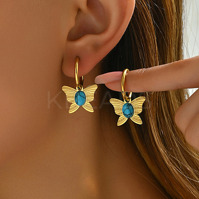 201 Stainless Steel Butterfly Hoop Earrings RW8851-1