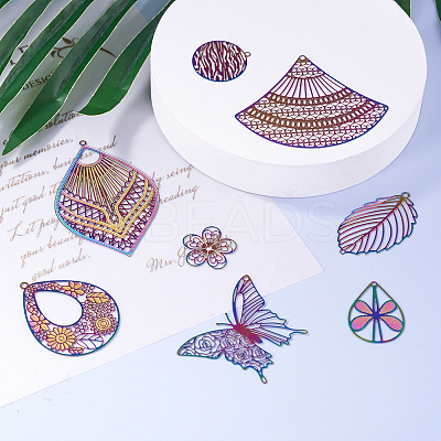 201 Stainless Steel Filigree Pendants STAS-FW0001-06-1
