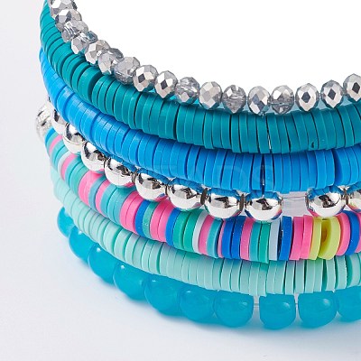 Handmade Polymer Clay Heishi Beads Stretch Bracelets Set BJEW-JB07390-1
