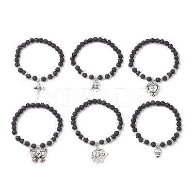 6Pcs Halloween Alloy Charms Bracelets BJEW-JB12099-1