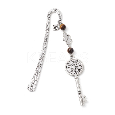 Mother's Day Key & Infinity Love Heart Pendant Bookmark with Natural Tiger Eye AJEW-JK00259-01-1