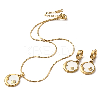 Ion Plating(IP) Moon & Flower Golden 304 Stainless Steel Jewelry Set with Enamel SJEW-H306-02G-01-1