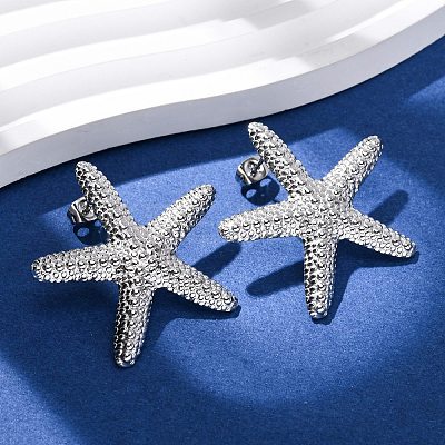 304 Stainless Steel Starfish Stud Earrings EJEW-Z135-02P-03-1