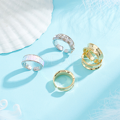6Pcs 2 Colors Brass Wave Open Cuff Ring for Women RJEW-UN0002-32-1
