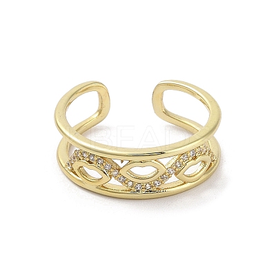 Brass Pave Cubic Zirconia Open Cuff Rings RJEW-M170-03G-1