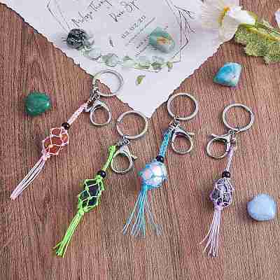 4Pcs  4 Colors Macrame Fringe Braided Keychain AJEW-SW00014-02-1