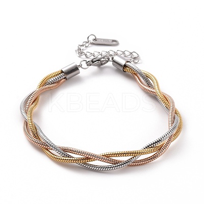 304 Stainless Steel Braided Round Snake Chain Bracelet for Women BJEW-P286-04A-1