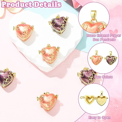 6Pcs 2 Colors Brass Enamel Prayer Box Pendants KK-CJ0005-80-1