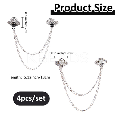 4Pcs Bee Zinc Alloy Rhinestone Fringed Brooches JEWB-FH0002-33P-1